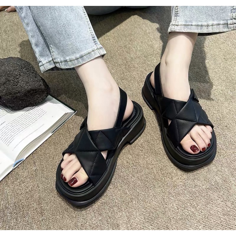 Dép sandal nữ - Giày quai hậu nữ đan chéo đế độn 5cm chuẩn hàng quảng châu