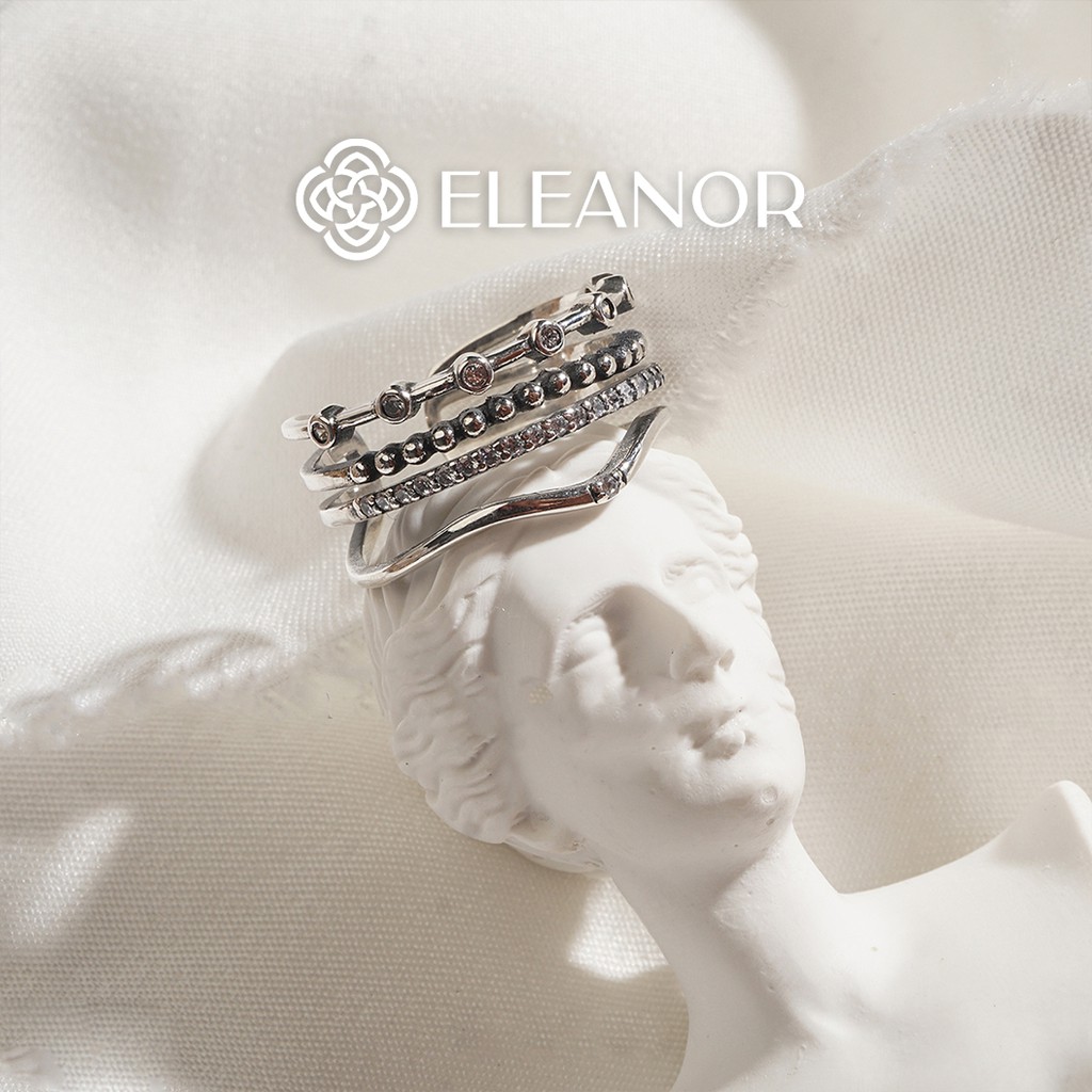 Nhẫn nữ bạc 925 Eleanor Accessories mặt hình hoa mặt chữ phụ kiện trang sức 4694