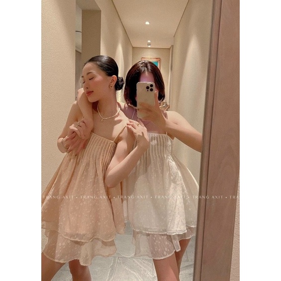 Áo croptop FRESHIPSet áo hai dây xoè kèm quần giả váy mặc đi biển