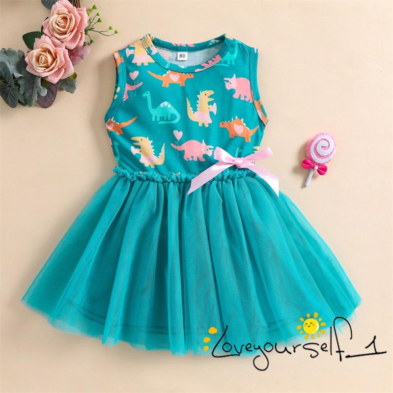 Đầm Sát Nách Cổ Tròn B930G In Hình Khủng Long Cho Bé Gái 1-6 Tuổi