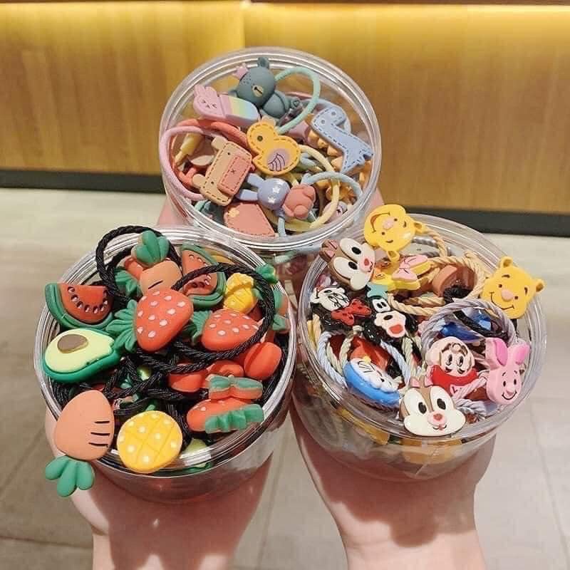 Hộp chun buộc tóc nhiều hình cho bé bái (30 dây)