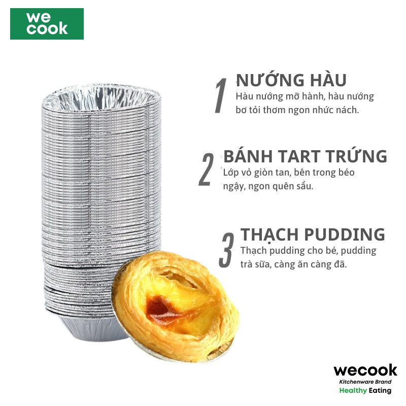 Set khuôn giấy bạc bánh tart trứng, nướng hàu, làm thạch bằng lá nhôm tiện dụng 20-50-100 chiếc WeCook