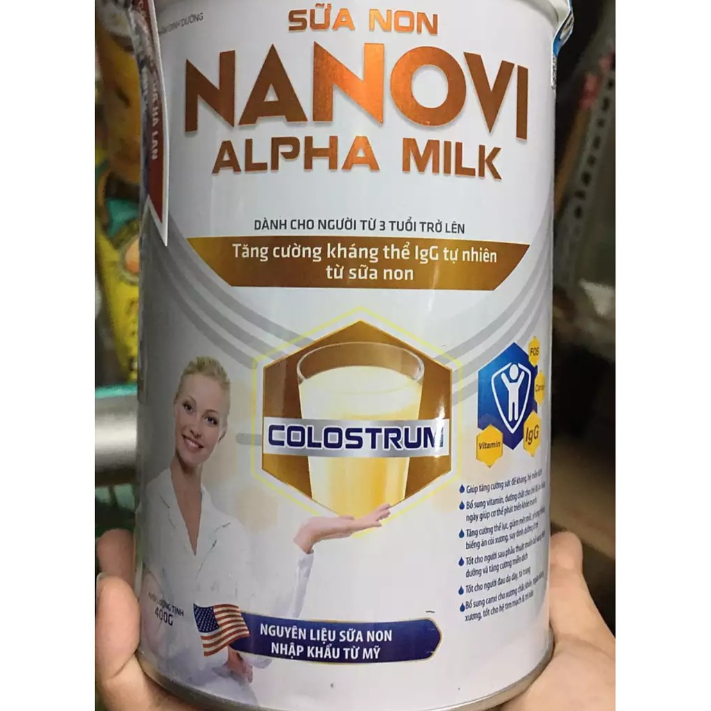 Sữa non Nanovi Alpha Milk 400g - Giúp tăng sức đề kháng, phục hồi nhanh sức khỏe, date 01/2024