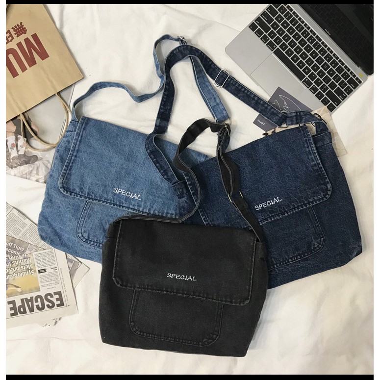 Túi chéo jean denim thêu chữ special