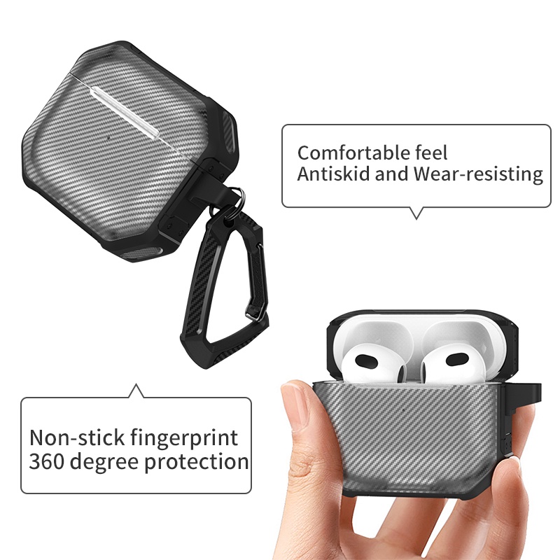 KUULAA Vỏ Bảo Vệ Hộp Sạc Tai Nghe Airpods Pro 3 Bluetooth Chất Liệu TPU Sợi Carbon Chống Sốc