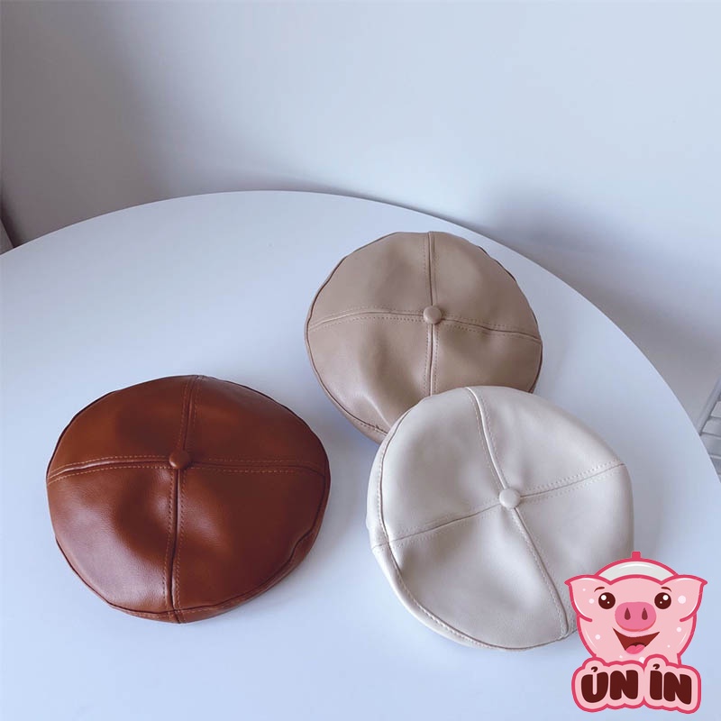 Mũ nồi bé trai bé gái, Mũ beret Da PU màu trơn phong cách thời trang thu đông MN02