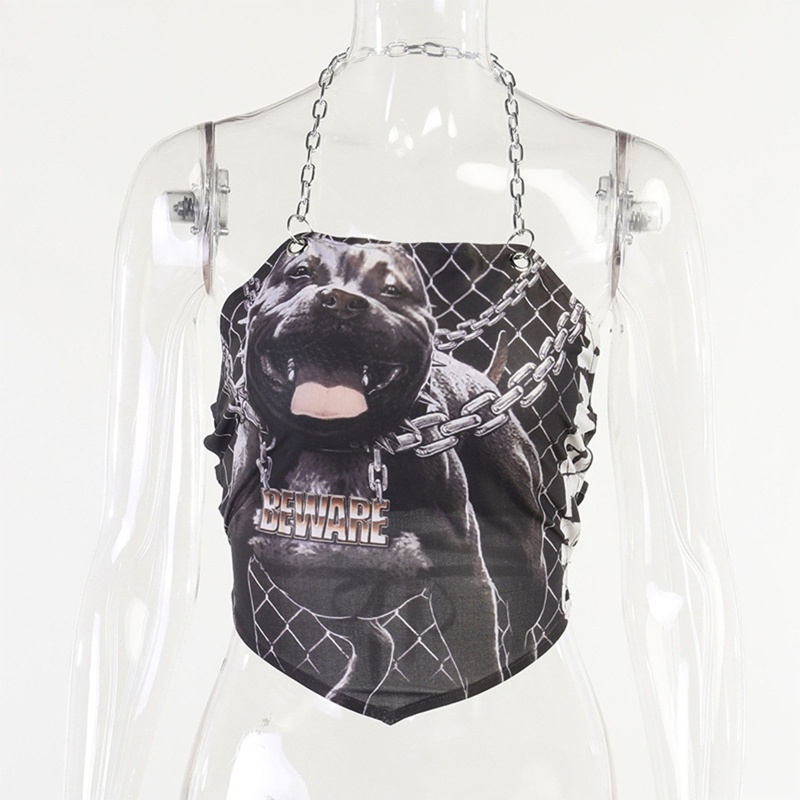 Áo Lửng Hai Dây In Hình Chó Bull Gợi Cảm Cho Nữ