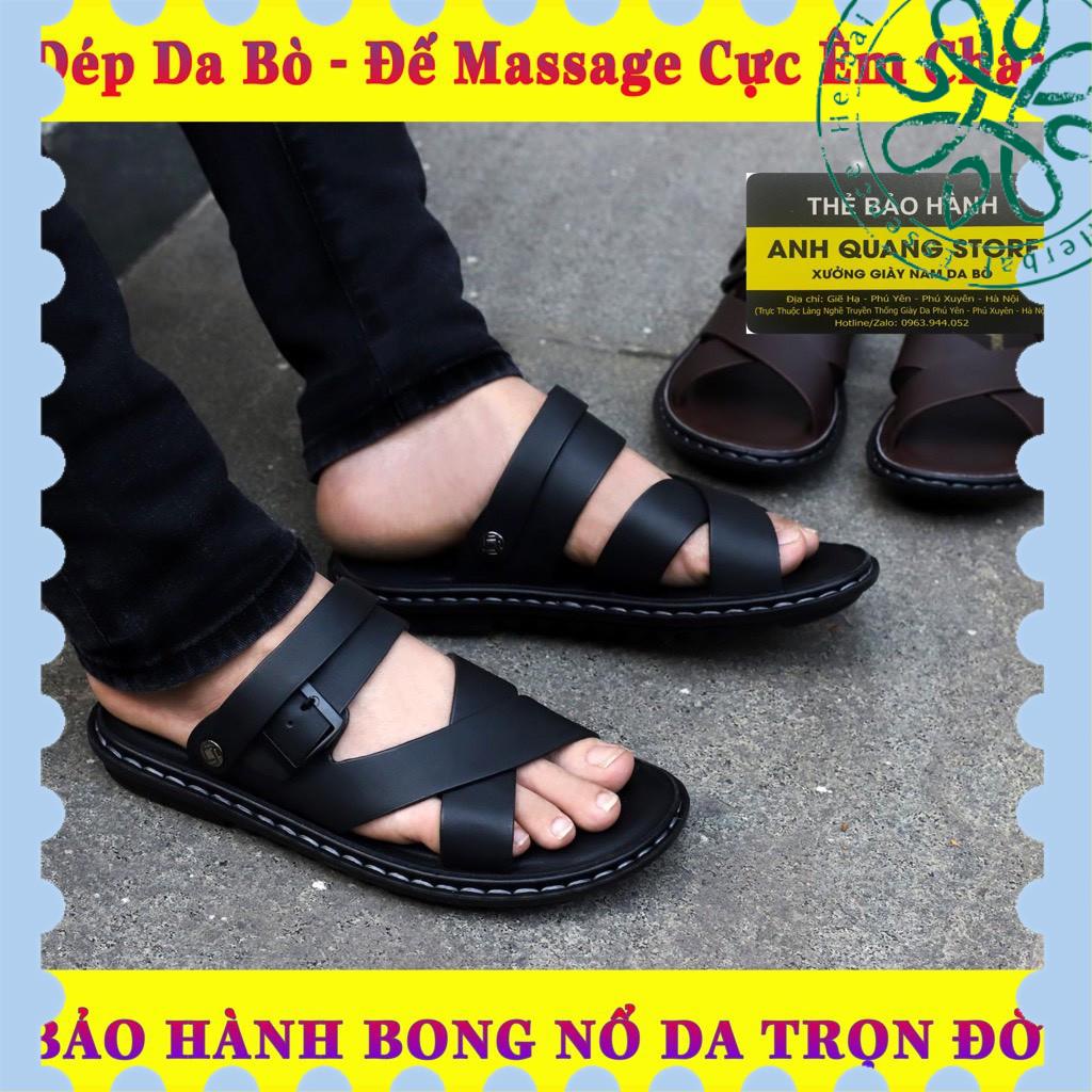 [ Hàng Hot ] Dép da nam cao cấp đế massage êm ái - da bò nhập khẩu nguyên tấm phong cách trẻ trung AQ865