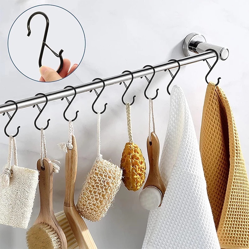 Móc Treo Quần Áo Hình Chữ S Bằng Kim Loại Chống Gió An Toàn Cho Nhà Bếp Phòng Tắm
