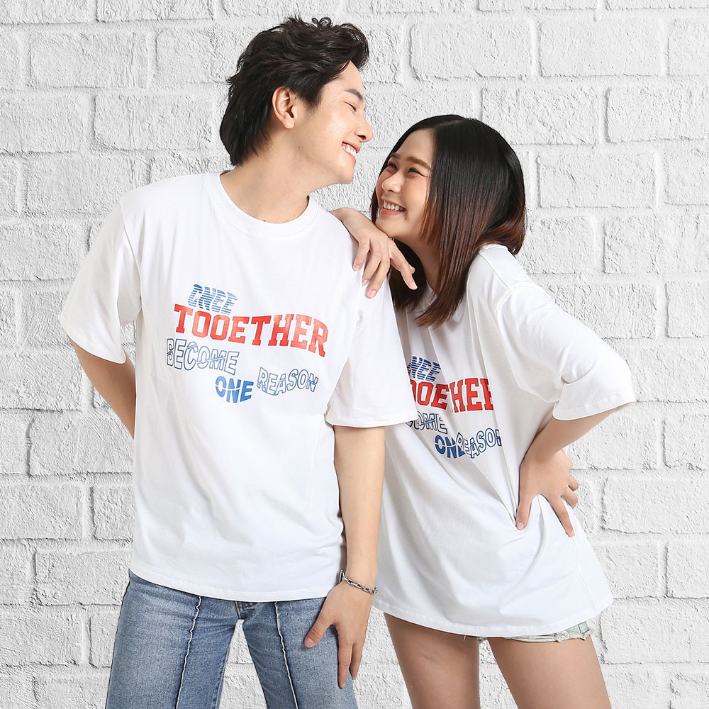 Áo thun tay lỡ phong cách unisex cổ tròn cho nam nữ in chữ TOOETHER đẹp T23