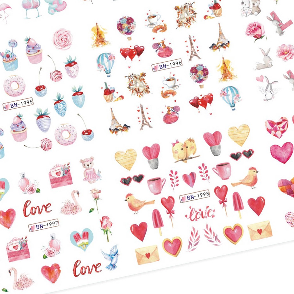 Nhãn Dán Móng Tay Siêu Mỏng Hình Trái Tim Lãng Mạn