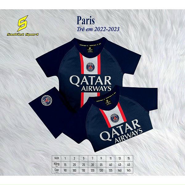 Áo bóng đá Trẻ em PSG xanh than - bộ thể thao bé trai bé gái (13-85kg)