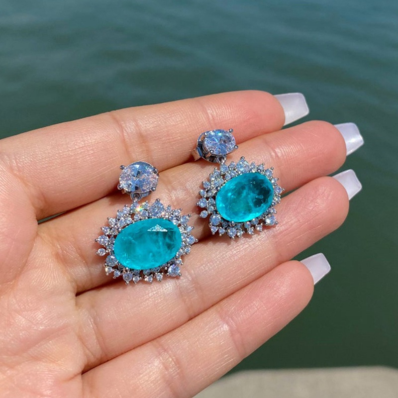 Bông tai đính đá zircon màu xanh dương thời trang sang trọng cho nữ