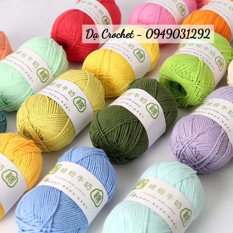 Len Milk Cotton Combeb 4 Sợi Đan Móc Thú Bông Khăn Choàng Cổ Váy Áo