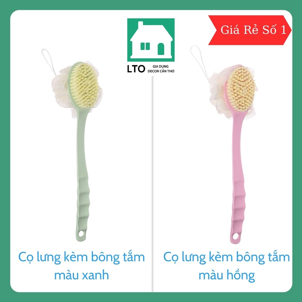 Cây chà lưng bông tắm , bàn chải có bông tắm chà lưng 2in1