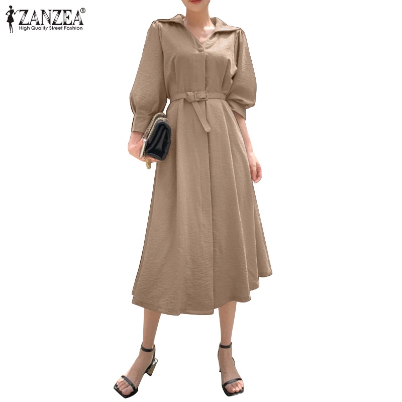Đầm dài Zanzea tay 3/4 thời trang công sở tùy chọn màu sắc cho nữ