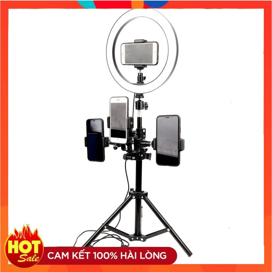 Bộ Dụng Cụ Livestream Tích Hợp 4 Kẹp Điện Thoại, Có Đèn Led Điều Chỉnh 3 Chế Độ