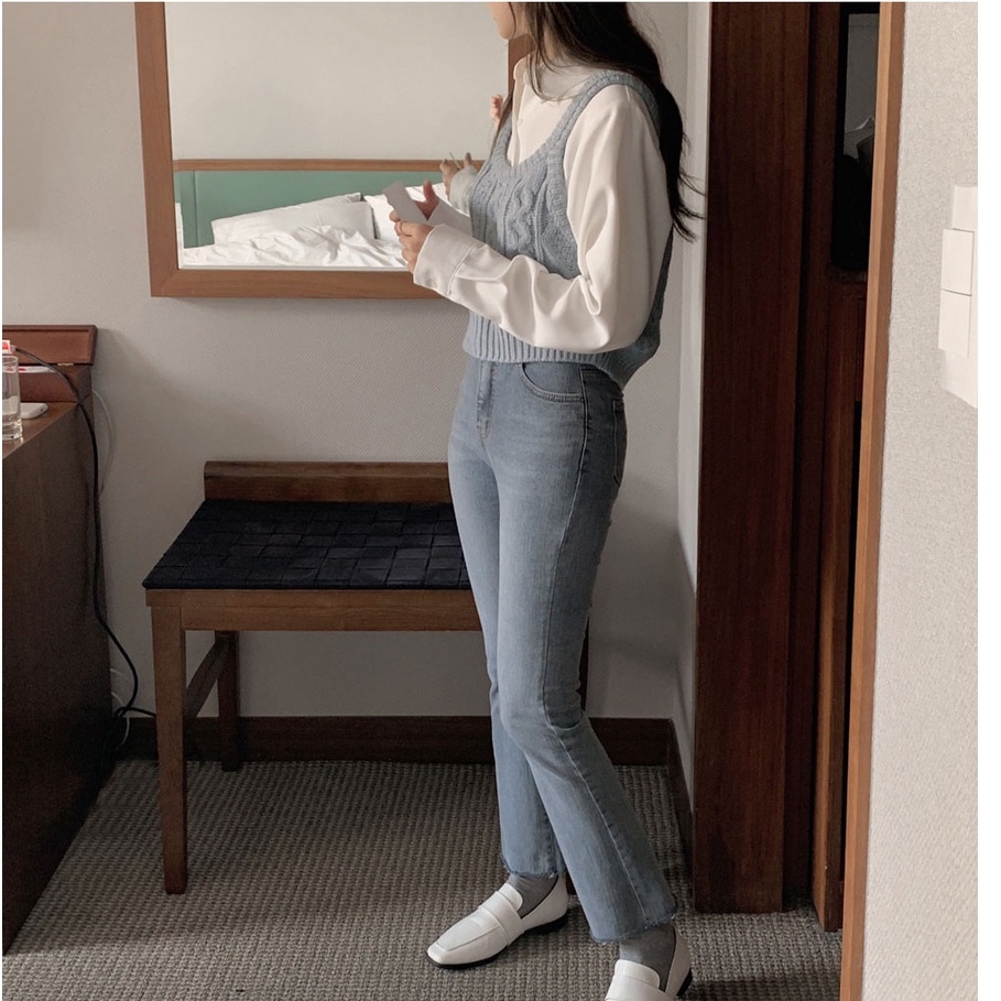 Áo Sơ Mi Trắng Tay Dài Dệt Kim Đơn Giản Dễ Phối Đồ 48721