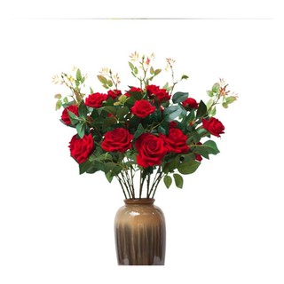 Hoa giả/cành hoa hồng nhung Anh Quốc 2 bông 1 nụ