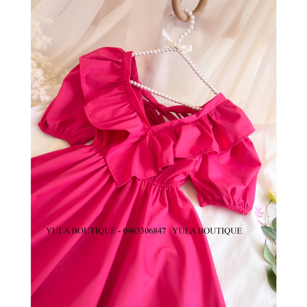 Váy babydoll nữ, tay phồng tiểu thư, bèo cánh tiên, chun eo, có thắt nơ sau | BigBuy360 - bigbuy360.vn