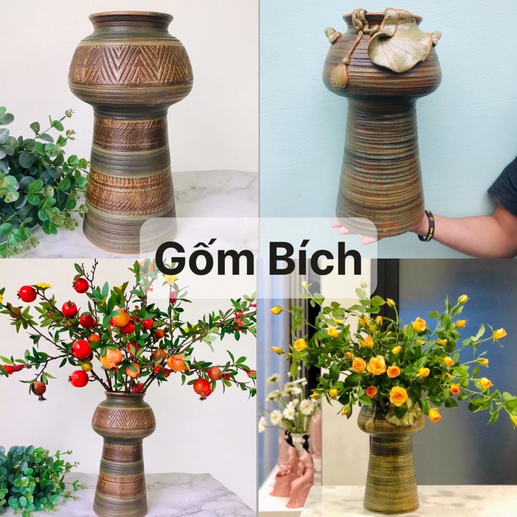 Bình Hoa Lọ Hoa Dáng Búp Bê Size Đại Cao 37cm Men Mộc Gốm Sứ Bát Tràng - Gốm Bích