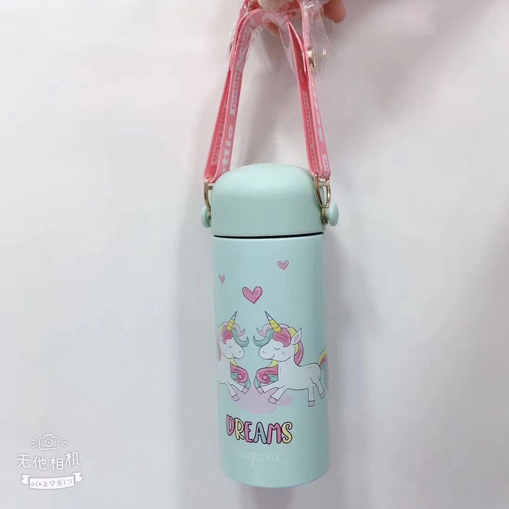 Bình giữ nhiệt unicorn 300ml có dây sách BGN008 Buzz, màu sắc loang cá tính dễ thương xinh xắn cute