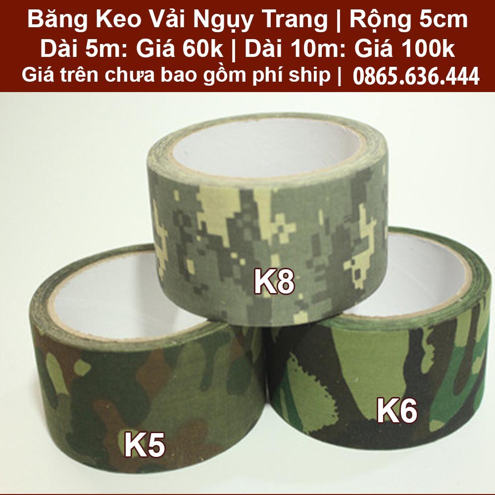 Băng Keo Dính Vải Ngụy Trang Size lớn (Dài 5m hoặc 10m)