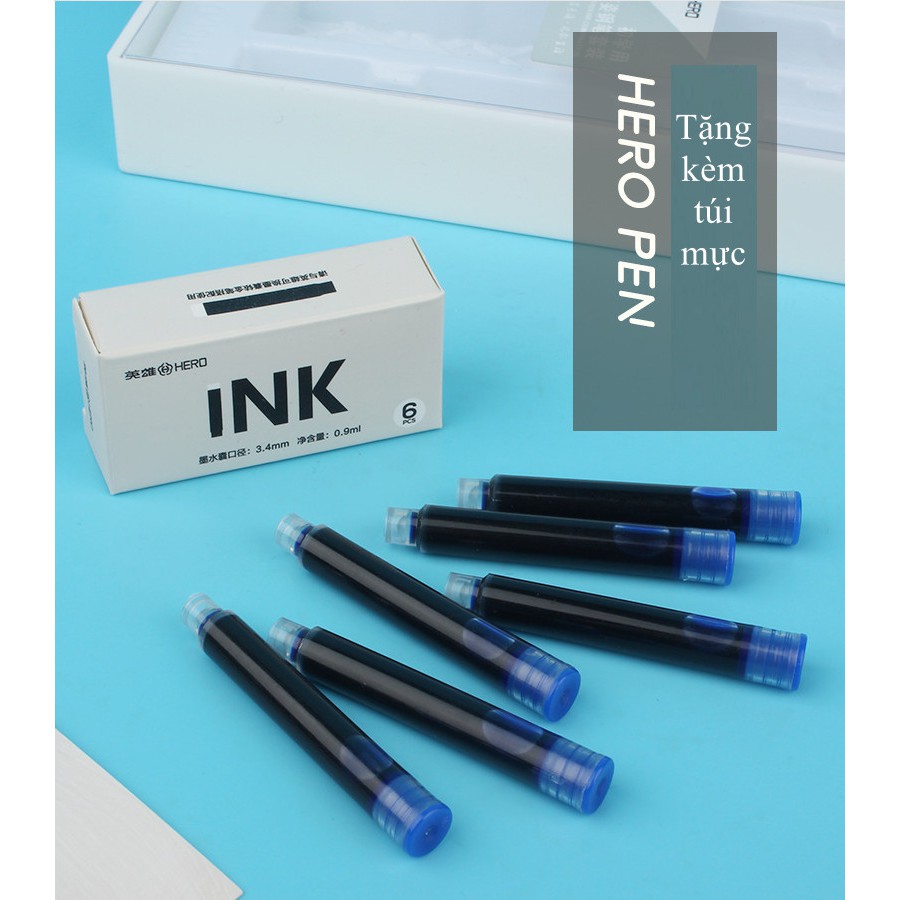 Bộ quà tặng bút máy Hero 395D kèm hộp mực và converter