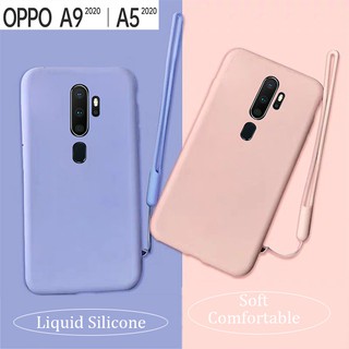 Ốp điện thoại silicon mềm màu kẹo xinh xắn có dây đeo OPPO A5 A9 2020