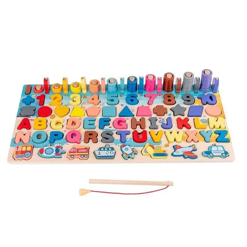 Bộ Đồ Chơi Câu Cá (6 in 1), BÉ Học Chữ Cái - Chữ Số, Hình Học Thông Minh Bằng Gỗ Cao Cấp - MINKY BABY
