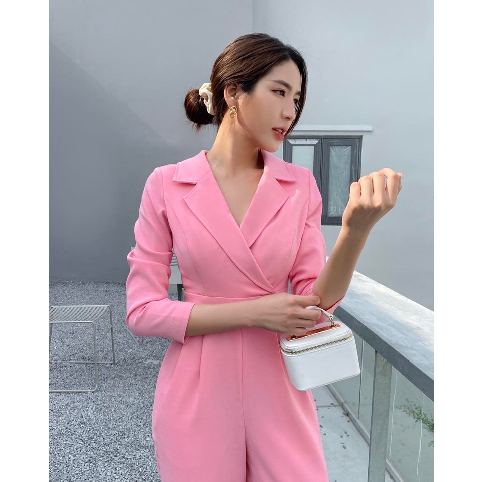 FEMEI Jumpsuit thiết kể cổ vest tay dài sang trọng thanh lịch MAY JUMP ( Hồng sen)