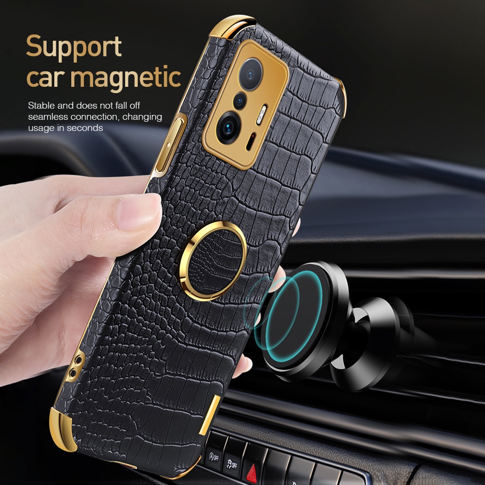 Ốp điện thoại họa tiết da cá sấu có giá đỡ nam châm chất lượng cho Xiaomi Mi11 11Lite 11Ultra 11 T 11T Pro