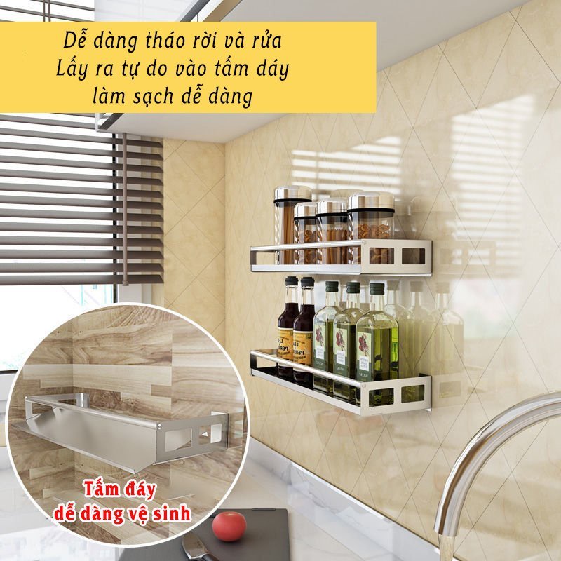 Kệ Gia Vị, Giá Gia Vị Inox Không Gỉ, Kệ Để Đồ Dán Tường Nhà Bếp, Phòng Tắm Đa Năng LEON OFFICIAL