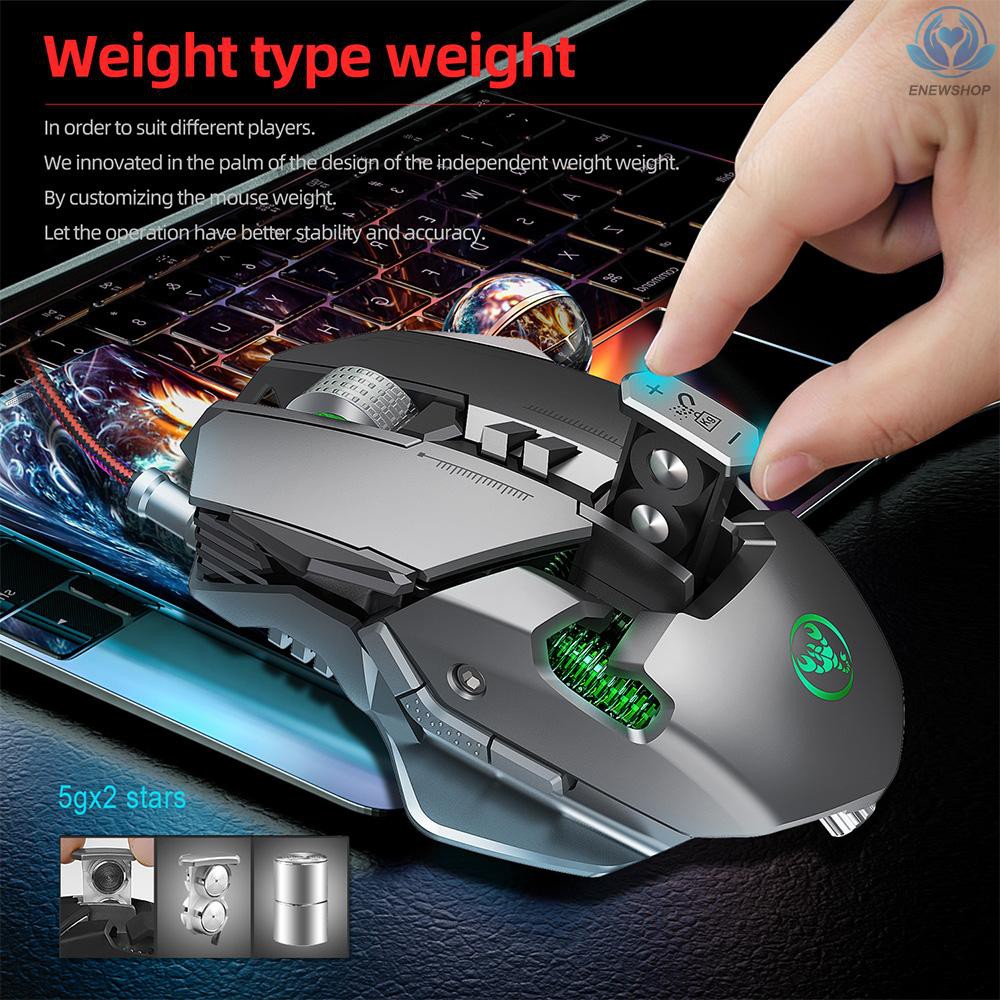 【enew】HXSJ J800 Wired Gaming Mouse Seven-key Macro Programming Mouse with Six Adjustable DPI Colorful RGB Light Effect Grey