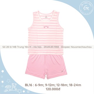 Bộ ba lỗ kẻ hồng trắng 6-24m