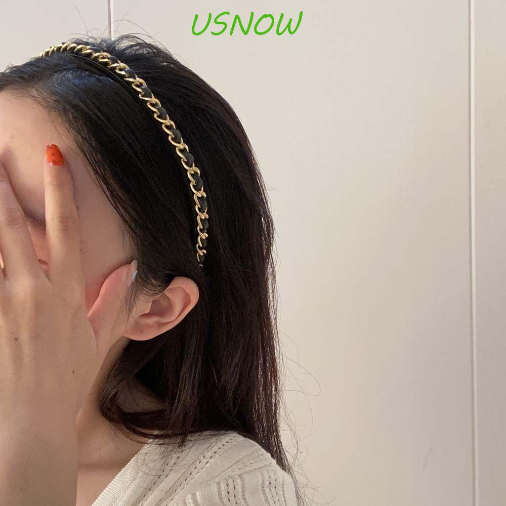 Băng Đô Da PU Màu Đen Đơn Giản Phong Cách Punk Cá Tính Cho Nữ