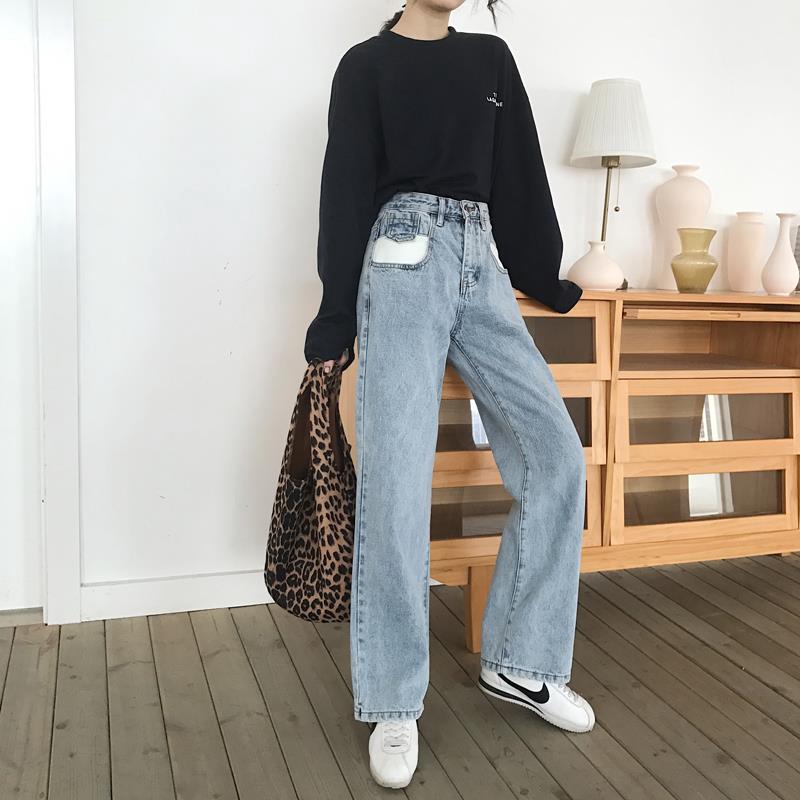Quần jeans nữ ống rộng phong cách Hàn Quốc cá tính | BigBuy360 - bigbuy360.vn