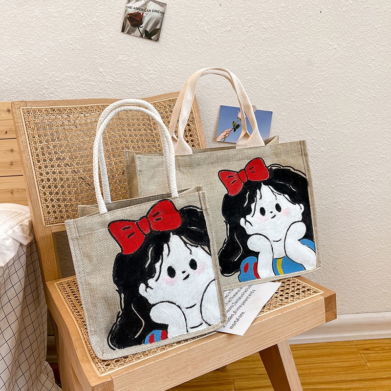 Túi tote canvas vẽ graffiti thủ công 2022 Túi tote vải lanh Túi mua sắm