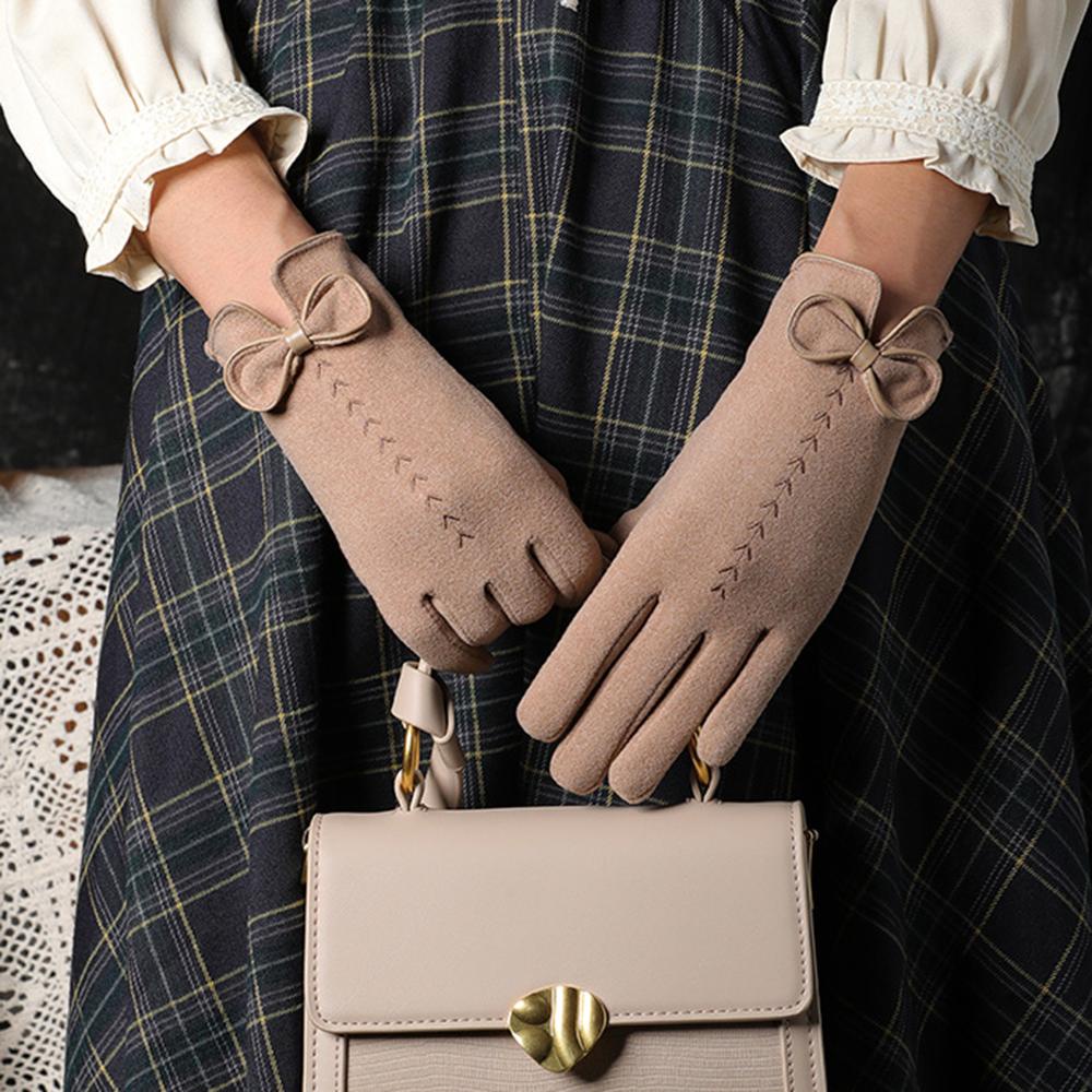 Găng Tay Da Lộn Chống Gió Chống Trượt Giữ Ấm Mùa Đông Cho Nữ