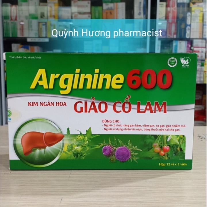 Viên uống ARGININE 600 giảo Cổ Lam giúp bảo vệ gan ( ARGININ 600 hộp 60 viên )
