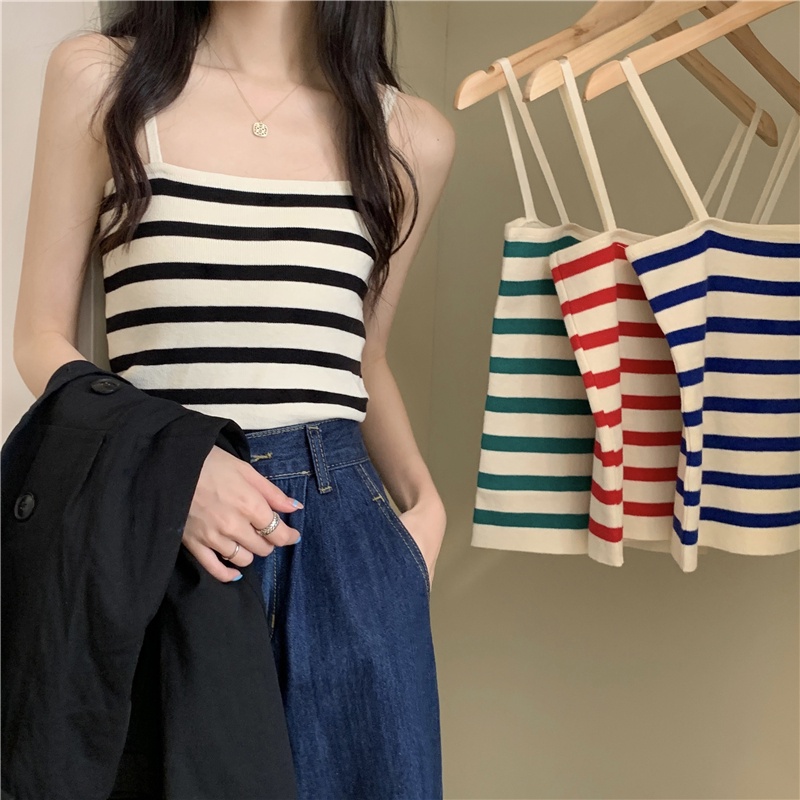 622197#Áo Dệt Kim Hai Dây Kẻ Sọc Thời Trang Mùa Hè Cho Nữ