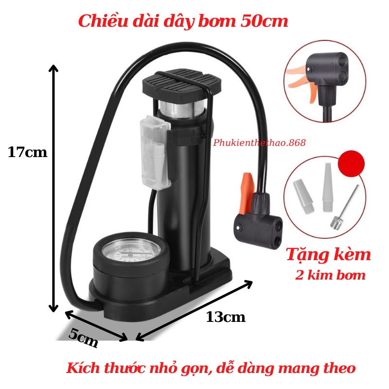 Bơm Xe Đạp Xe Máy Đạp Chân Áp Suất Cao 160Psi Có Đồng Hồ Bơm Khỏe Nhanh Đầy Hơi