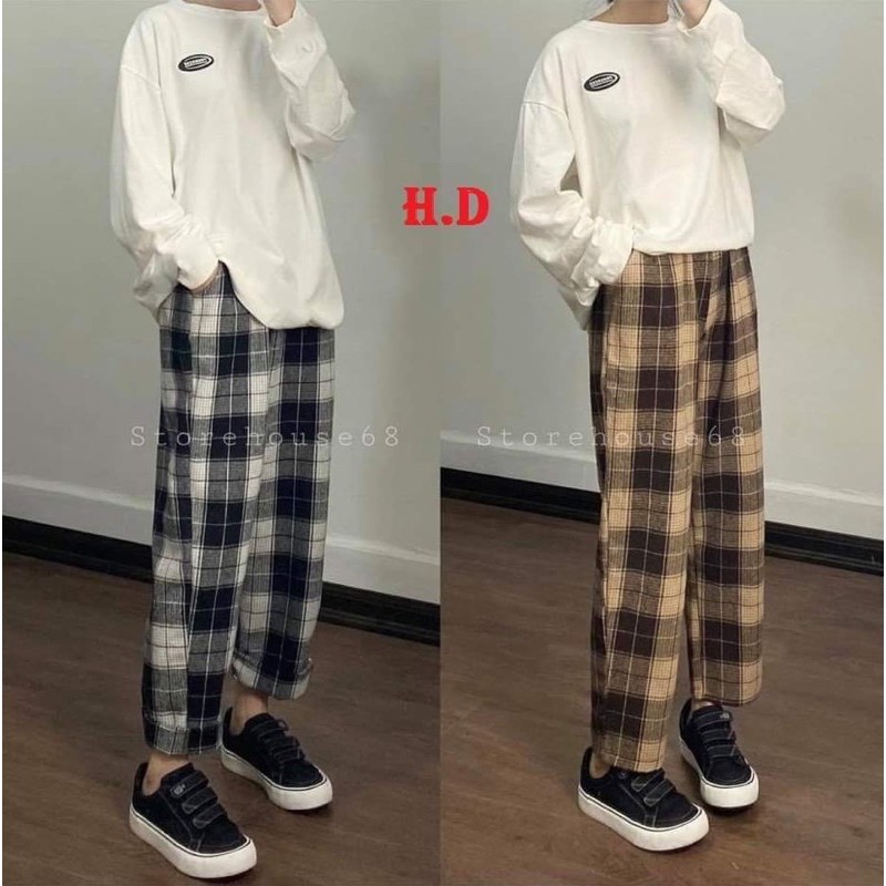 Sét áo tay thụng lô gô viền +quần kẻ