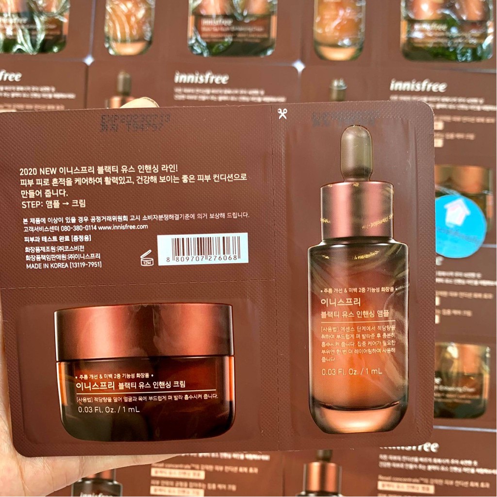 Sample Cặp Tinh Chất & Kem Dưỡng Chống Lão Hóa Ban Đêm Chiết Xuất Trà Đen Innisfree Black Tea Youth Enhancing