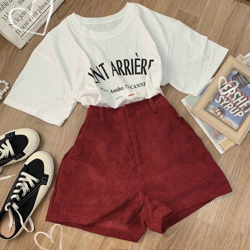 [Ảnh thật] Set áo pull phối short nhung lưng thun