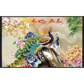 Tranh phong thuỷ chim công dán tường 3d
