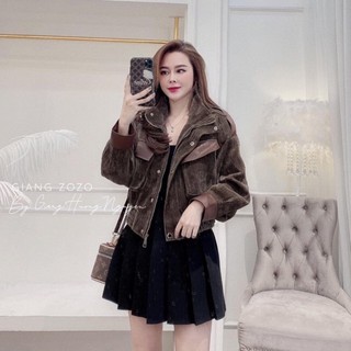 Áo khoác BOMBER nhung mix túi da hàng đẹp dày dặn⚡️3 màu