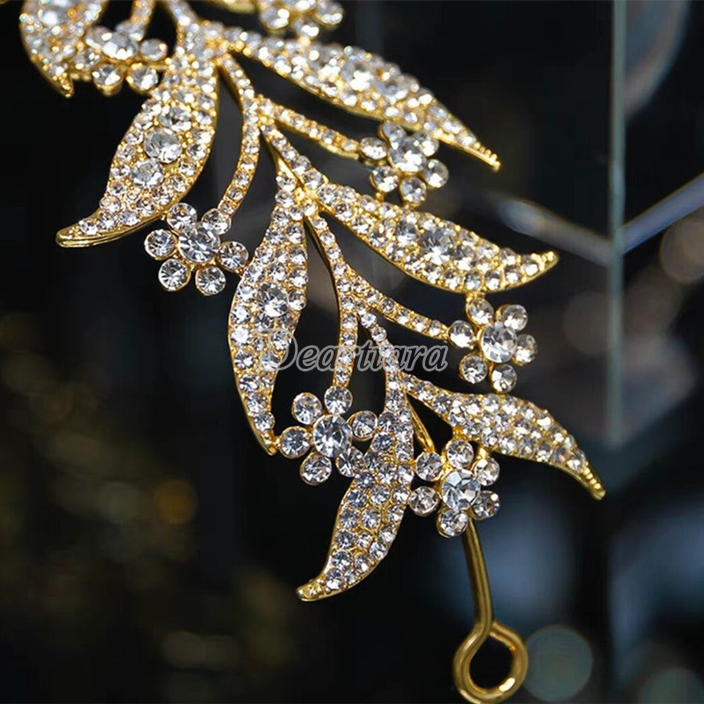 Vương Miện Họa Tiết Lá Cây Đính Đá Thời Trang