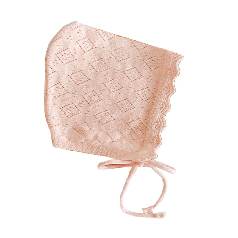 Mũ trùm đầu dệt kim màu trơn phối hoa cho bé gái 0-24 tháng tuổi