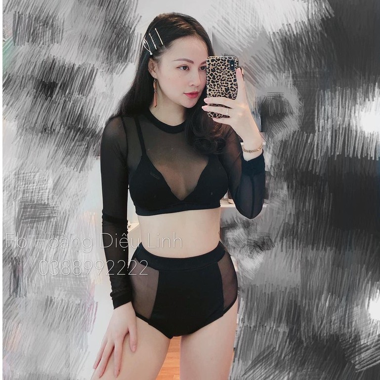 Bikini Nữ Hai Mảnh Tay Dài Phối Lưới Freesize BHV016 | BigBuy360 - bigbuy360.vn